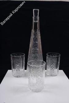 Графин Штоф + 3 стакана. Хрусталь. Стекло. Алмазная грань. С пробкой. Размеры: 31,5/28х8,5 см (С811)